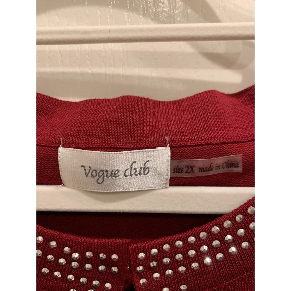 Vogue Club Red Rhinestone Trim Knit Cardigan‎ Sz 2X NWT